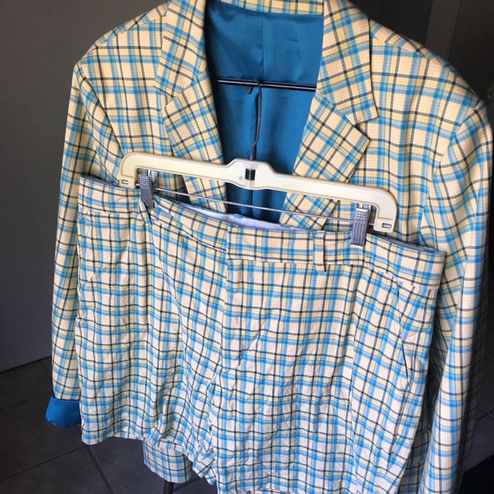 Trina Turk Yellow/Blue Mr. Turk plaid short suit